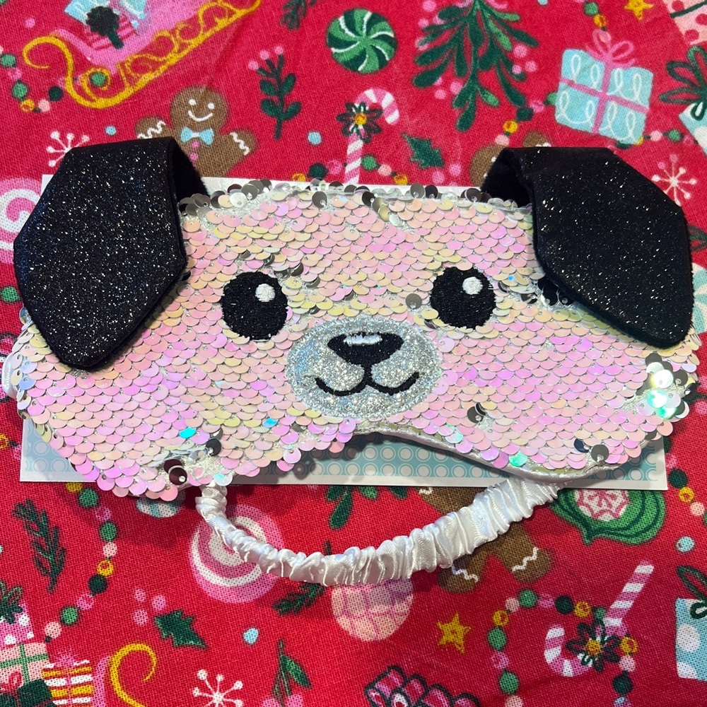 Sequin Puppy Eye Mask for Kids - Pink and Black. New packaged